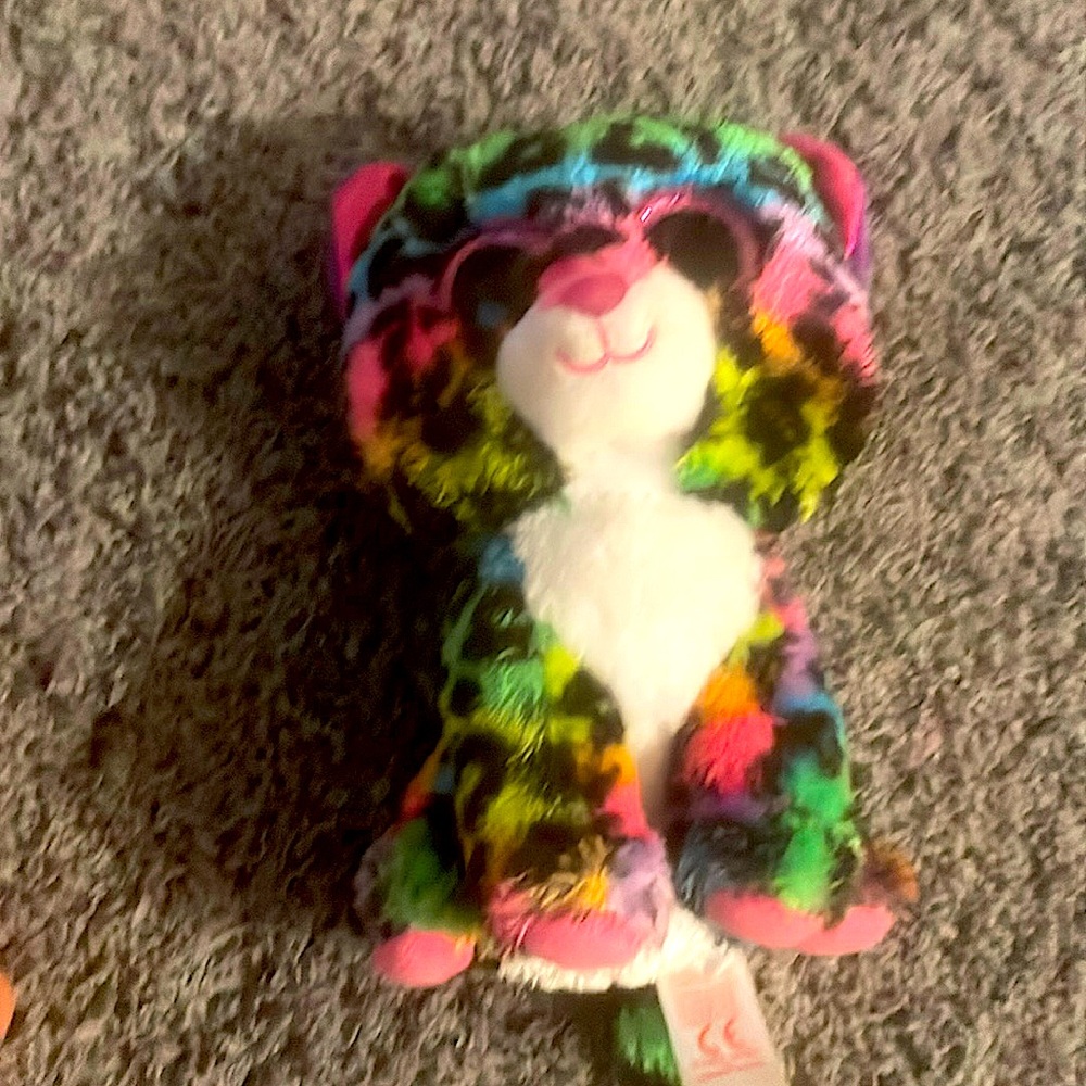 Cheetah Jaguar rainbow neon black pink blue white soft ty plush stuffed animal